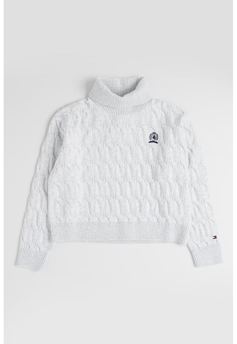 Tommy Hilfiger Pulover cu torsade si guler inalt - Gri deschis melange