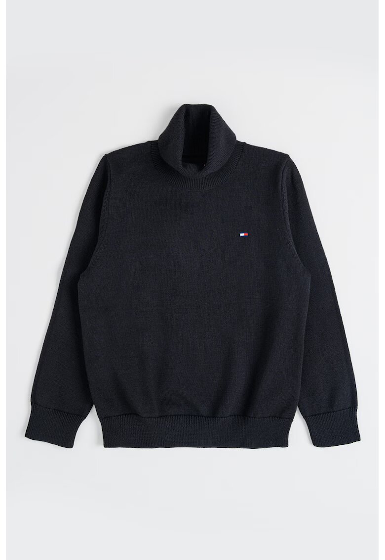 Tommy Hilfiger Pulover de bumbac organic cu guler inalt - Negru stins