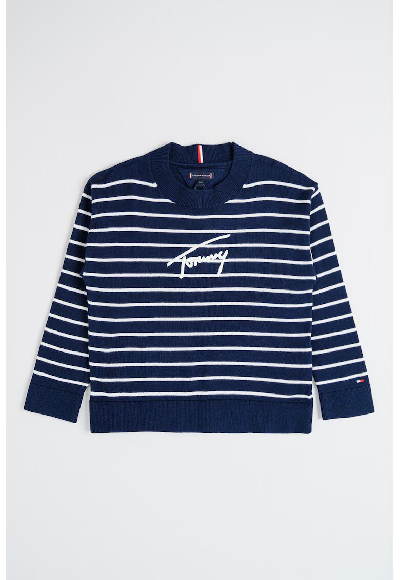 Tommy Hilfiger Pulover de bumbac organic cu logo - Alb/Bleumarin