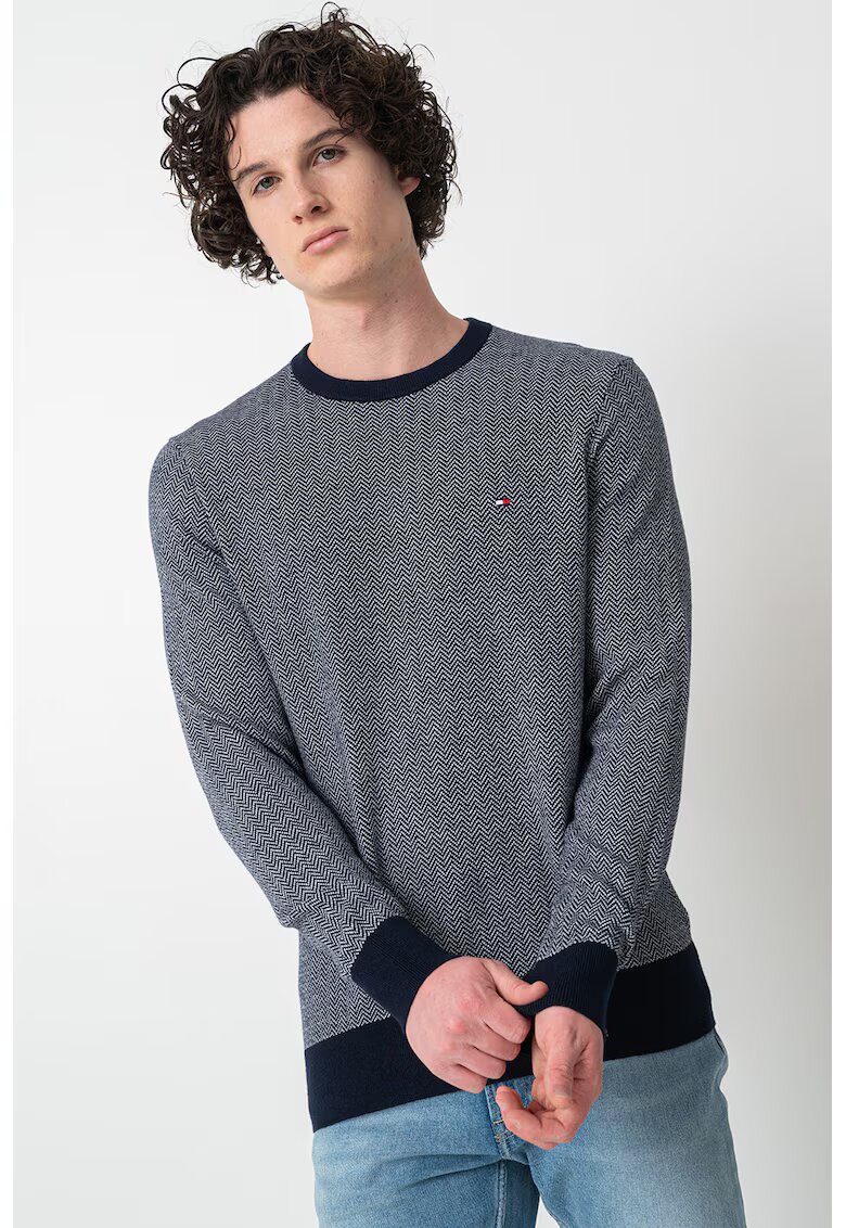 Tommy Hilfiger Pulover din amestec de bumbac organic cu model - Alb/Albastru ultramarin