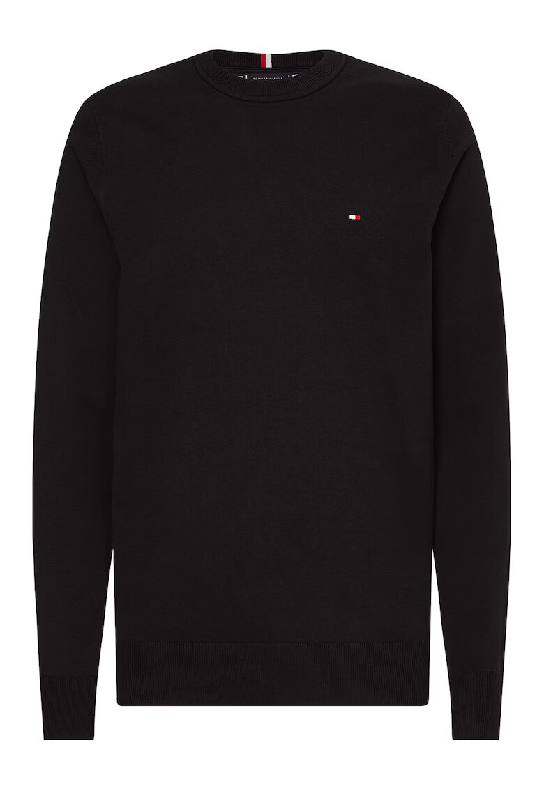 Tommy Hilfiger Pulover din bumbac organic cu decolteu la baza gatului - Negru