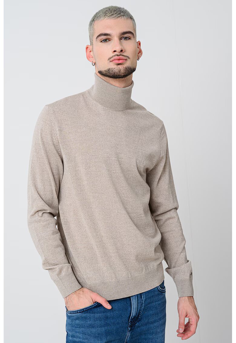 Tommy Hilfiger Pulover din lana cu guler inalt - Bej melange
