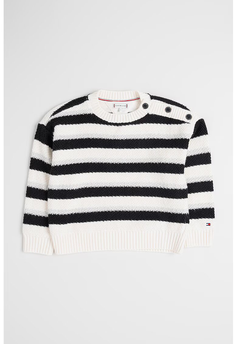 Tommy Hilfiger Pulover in dungi cu decolteu la baza gatului - Alb/Negru