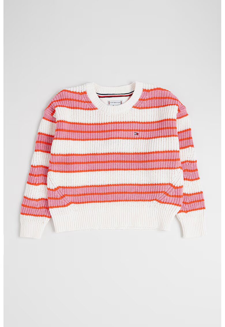 Tommy Hilfiger Pulover tricotat cu model in dungi - Alb/Portocaliu/Roz