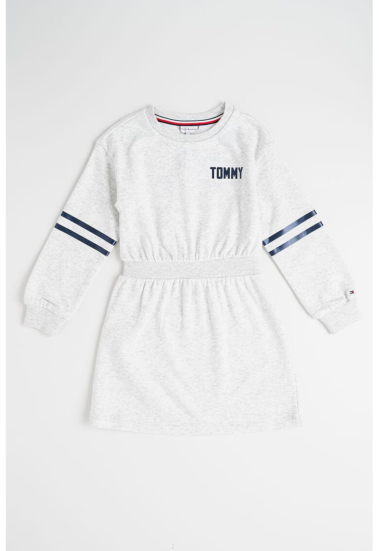 Tommy Hilfiger Rochie cu maneci lungi - talie elastica si imprimeu logo - Gri melange/Bleumarin