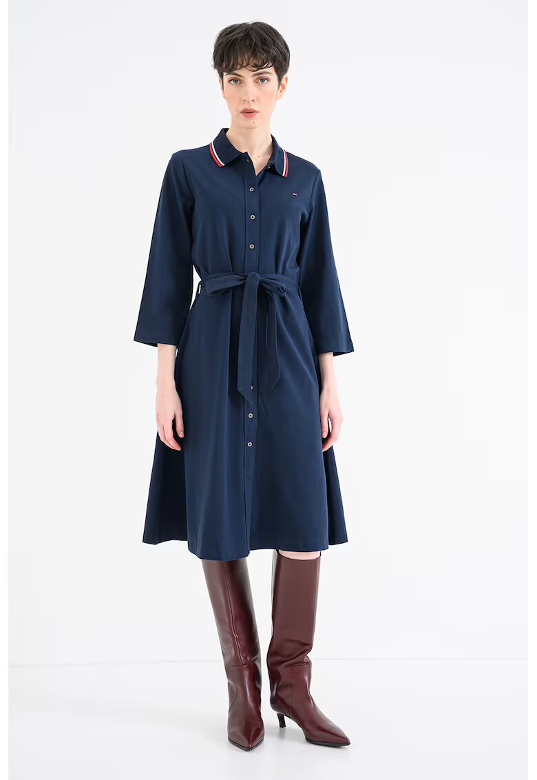 Tommy Hilfiger Rochie polo din amestec de bumbac cu maneci trei sferturi - Bleumarin