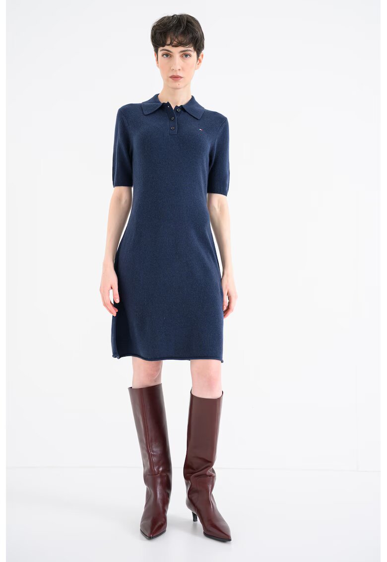 Tommy Hilfiger Rochie-triocu din lana cu guler polo - Bleumarin