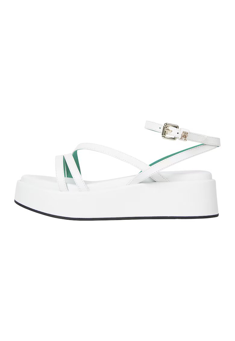 Tommy Hilfiger Sandale wedge de piele - Alb/Verde