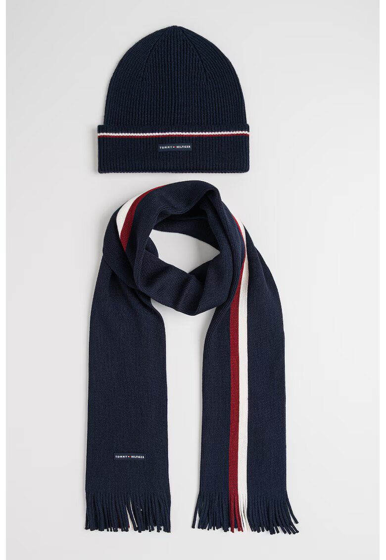 Tommy Hilfiger Set de caciula si fular din amestec de lana cu logo - Visiniu/Bleumarin