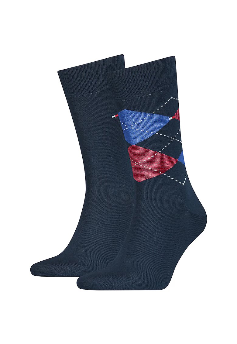 Tommy Hilfiger Set de sosete elastice cu model uni si in carouri - 2 perechi