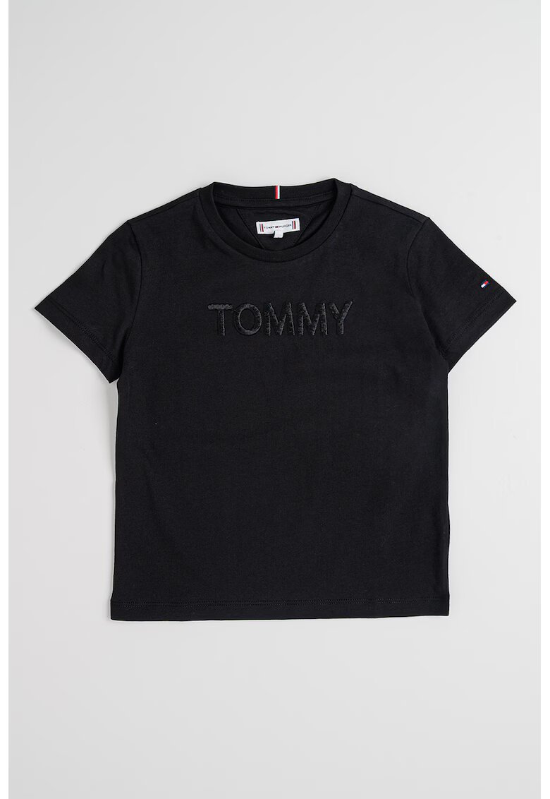 Tommy Hilfiger Tricou cu decolteu la baza gatului si broderie logo - Negru