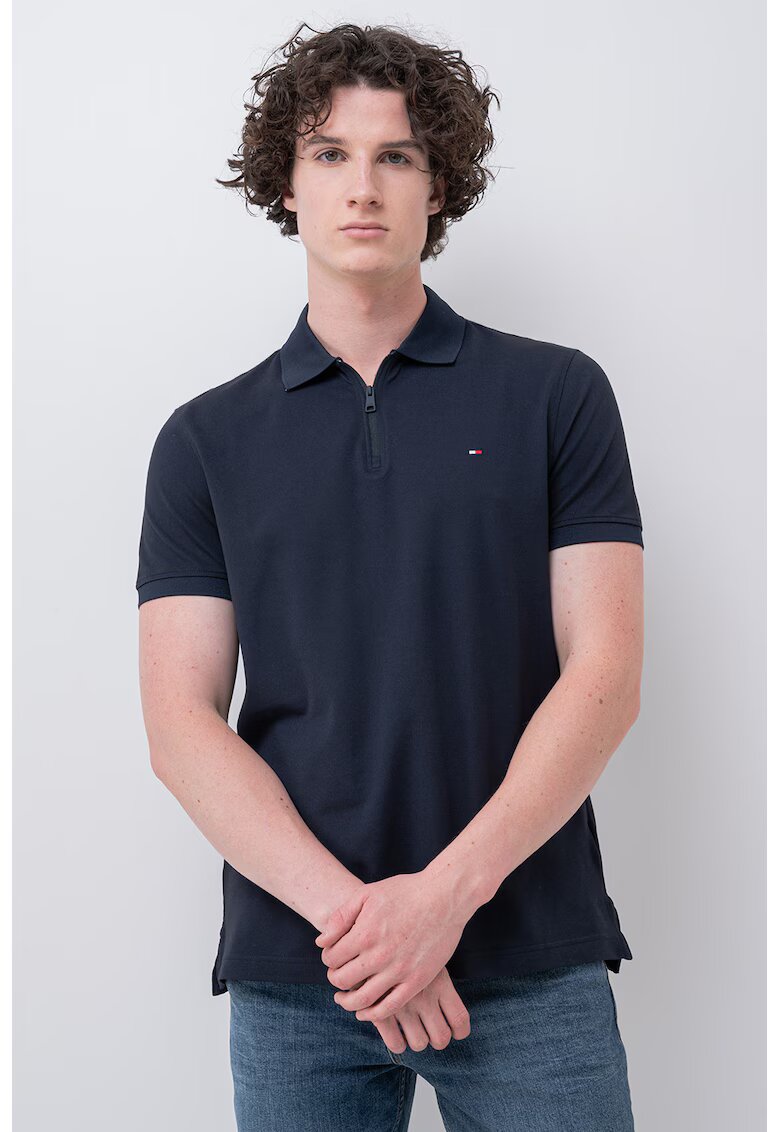 Tommy Hilfiger Tricou cu guler polo cu fermoar - Bleumarin
