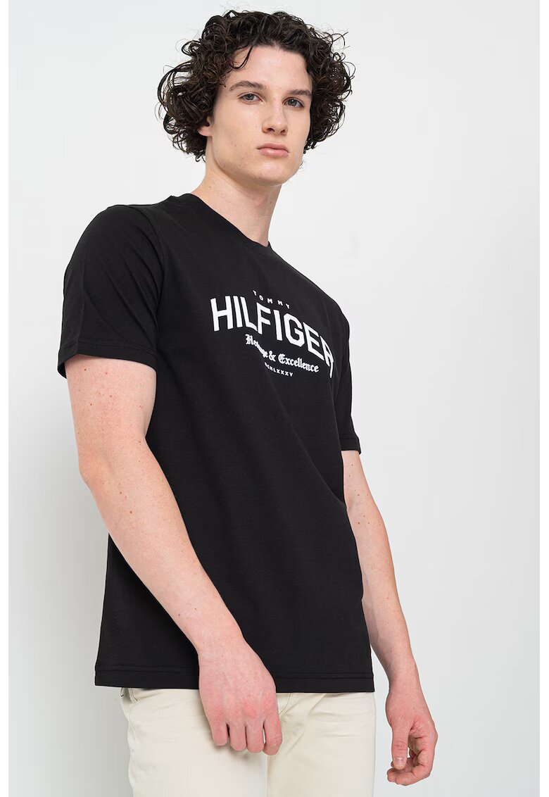 Tommy Hilfiger Tricou de bumbac cu imprimeu logo - Alb/Negru