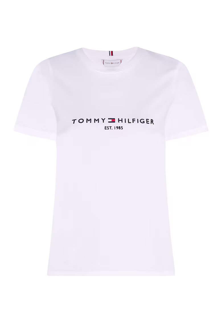 Tommy Hilfiger Tricou de bumbac organic cu logo brodat Heritage - Alb/Violet deschis/Bleumarin