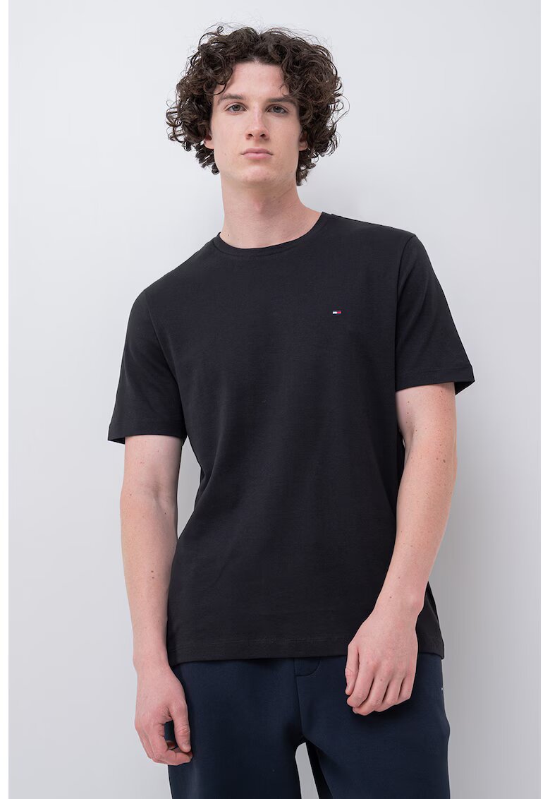 Tommy Hilfiger Tricou de bumbac organic cu logo discret - Negru