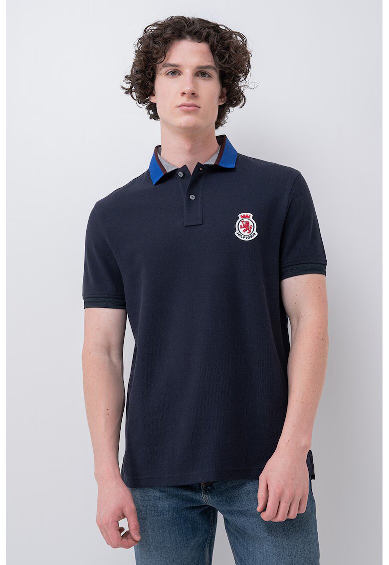 Tommy Hilfiger Tricou polo din bumbac organic cu aplicatie logo pe piept - Bleumarin