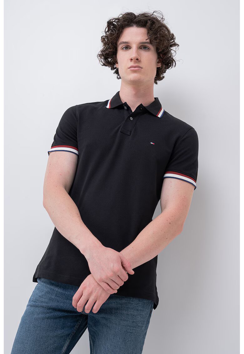 Tommy Hilfiger Tricou polo slim fit Cuff Interest - Negru