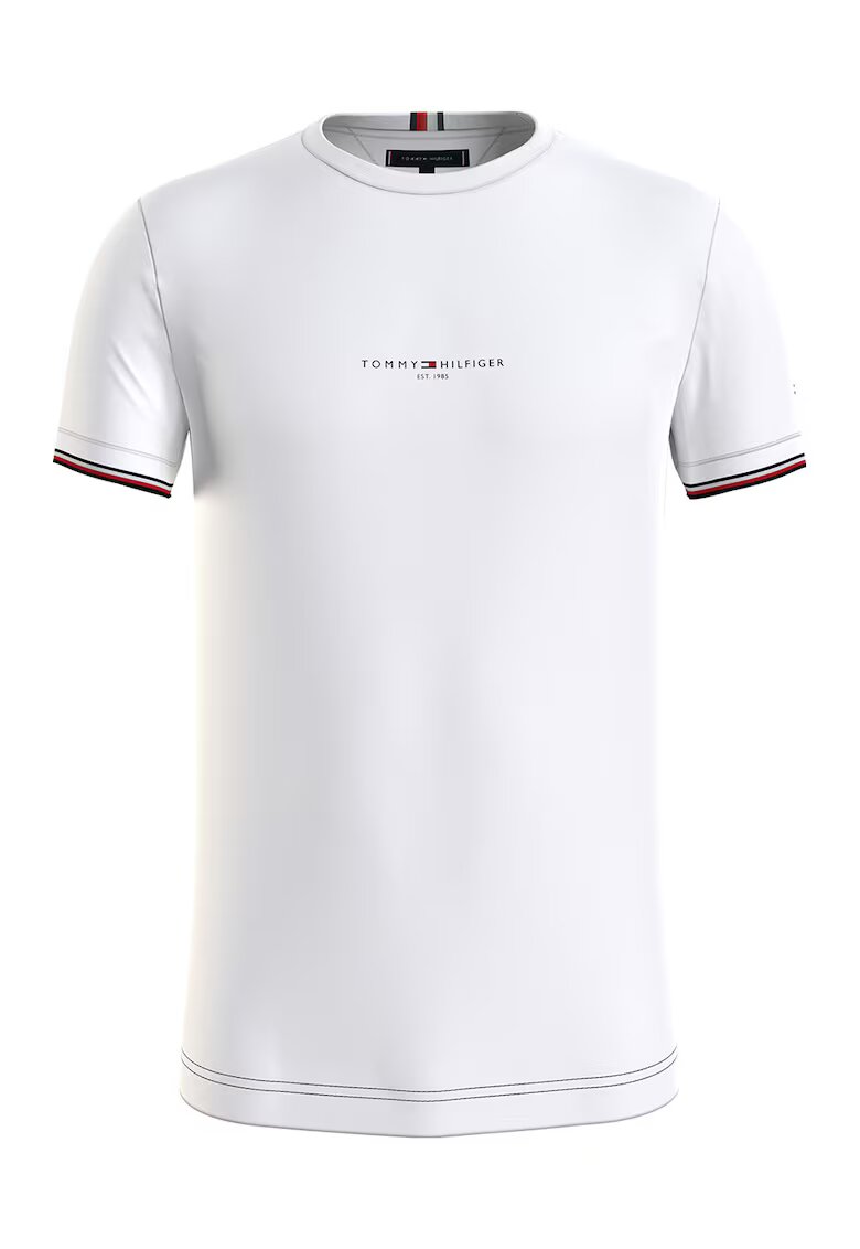 Tommy Hilfiger Tricou slim-fit din bumbac cu decolteu la baza gatului - Alb optic