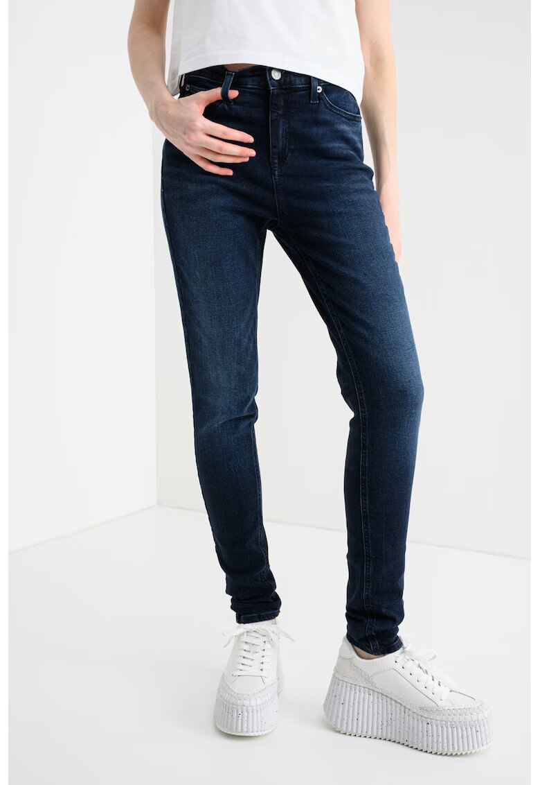 Tommy Jeans Blugi skinny cu talie medie Nora - Albastru inchis