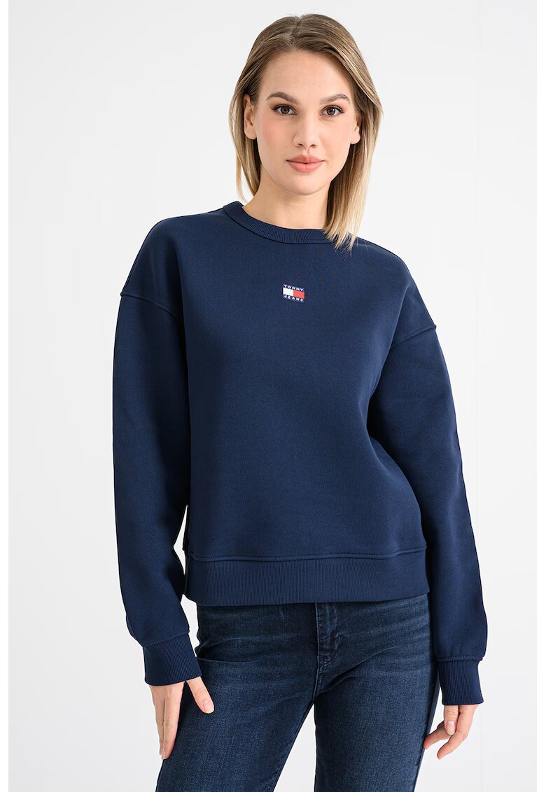 Tommy Jeans Bluza de trening cu decolteu la baza gatului si logo discret - Bleumarin