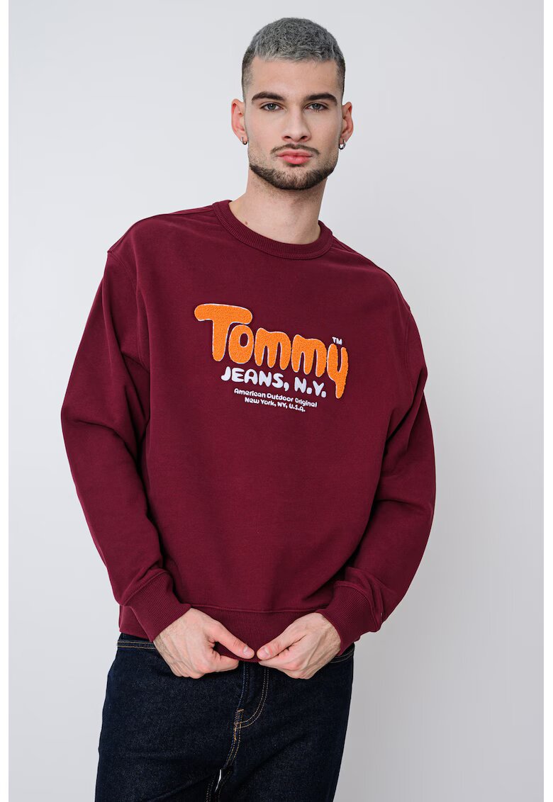 Tommy Jeans Bluza de trening cu logo si decolteu la baza gatului - Visiniu