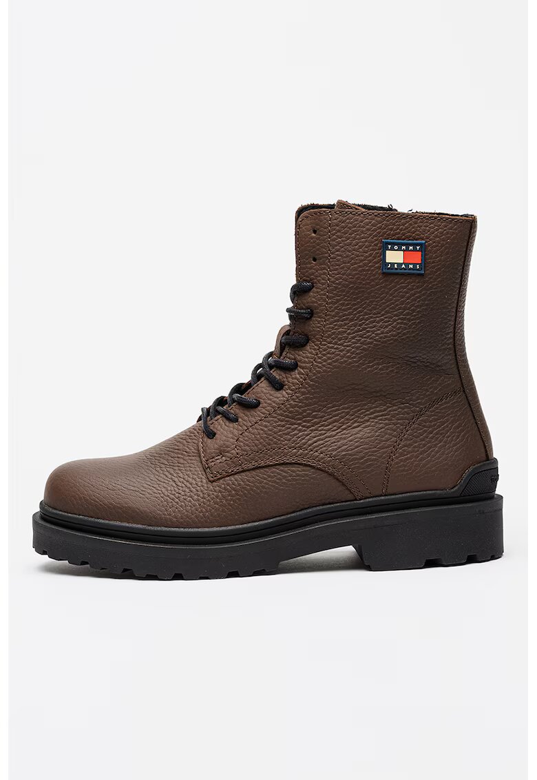 Tommy Jeans Bocanci din piele cu logo - Maro