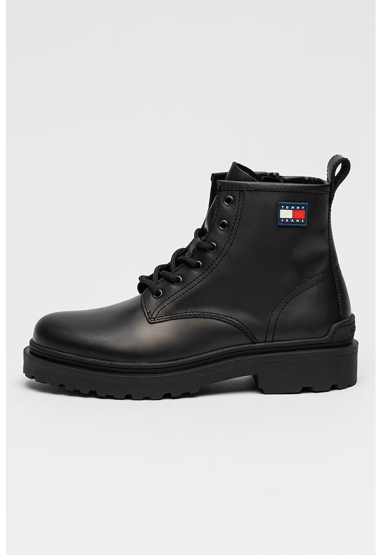 Tommy Jeans Bocanci din piele cu sireturi - Negru