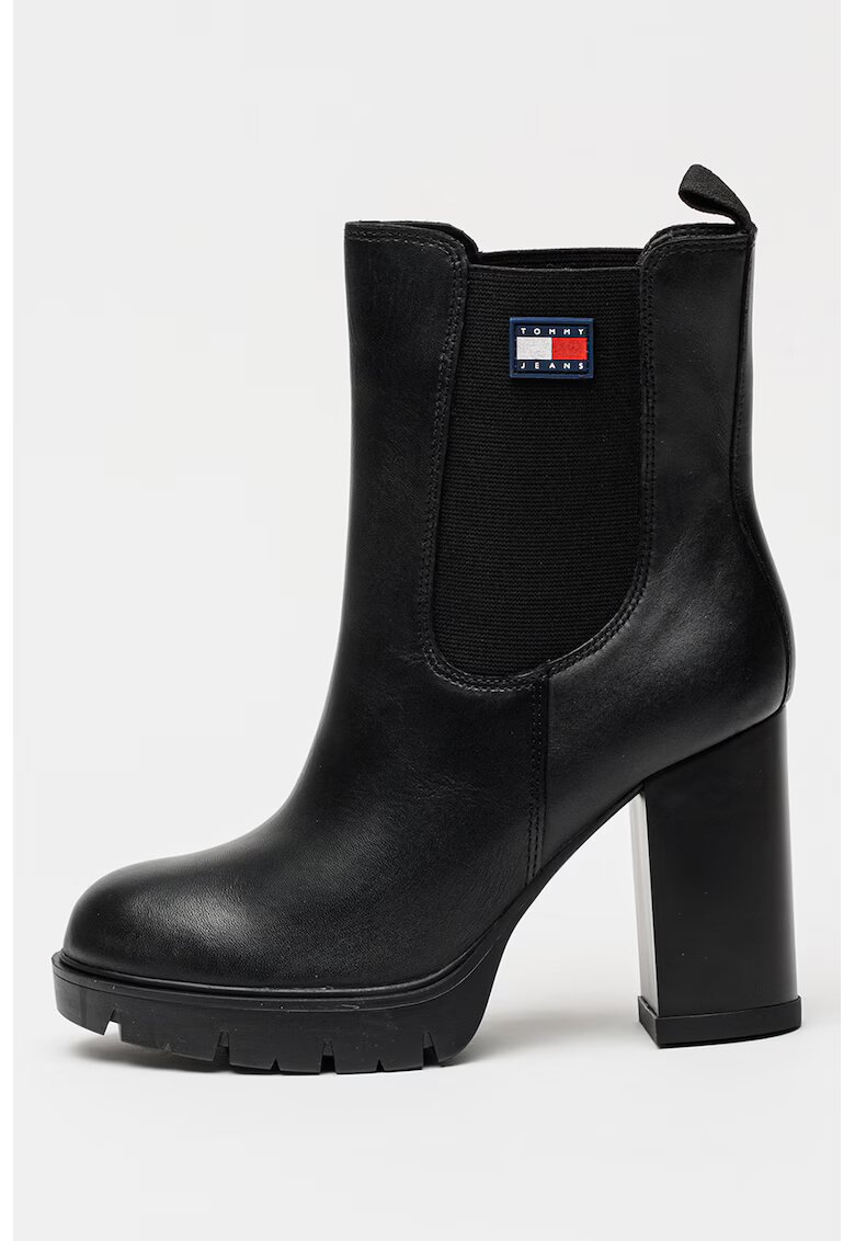 Tommy Jeans Botine Chelasea de piele napa cu toc inalt - Negru