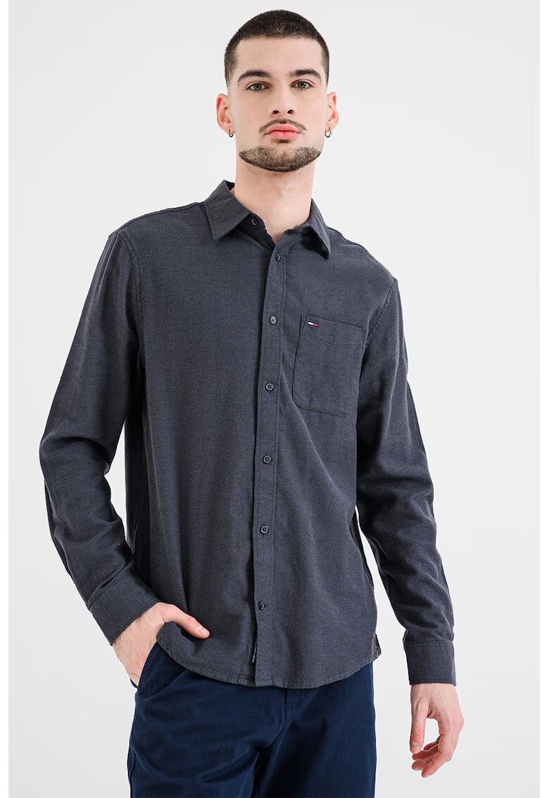 Tommy Jeans Camasa regular fit din bumbac cu model uni - Gri inchis melange