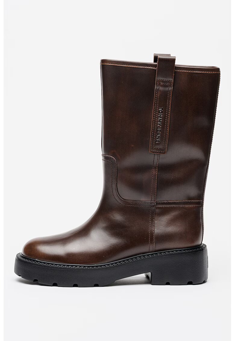 Tommy Jeans Cizne mid-calf din piele cu logo - Maro cognac