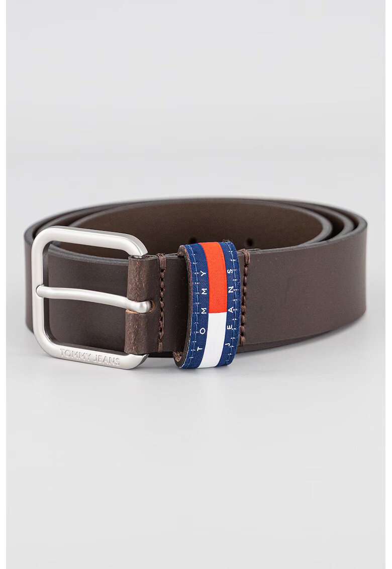 Tommy Jeans Curea de piele cu logo Ryan - Negru/Negru stins