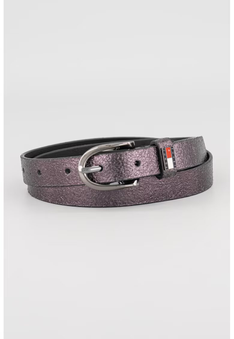 Tommy Jeans Curea ingusta de piele - Negru