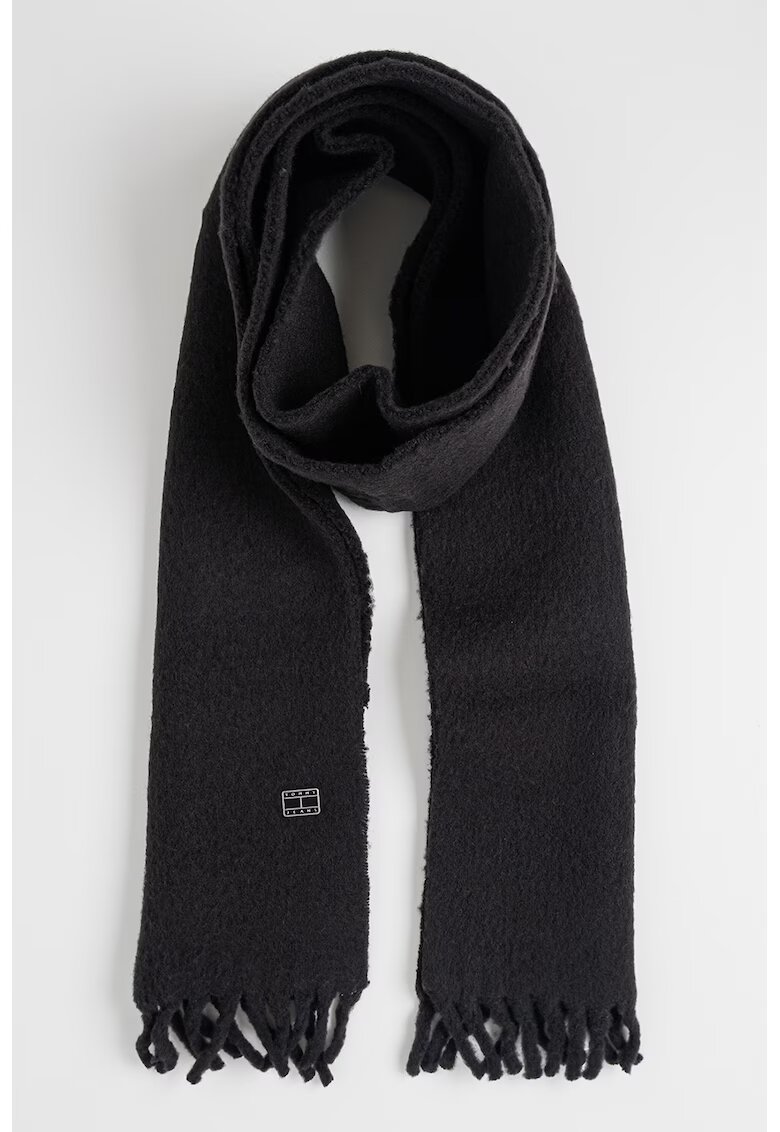 Tommy Jeans Fular din amestec de lana cu franjuri - Negru