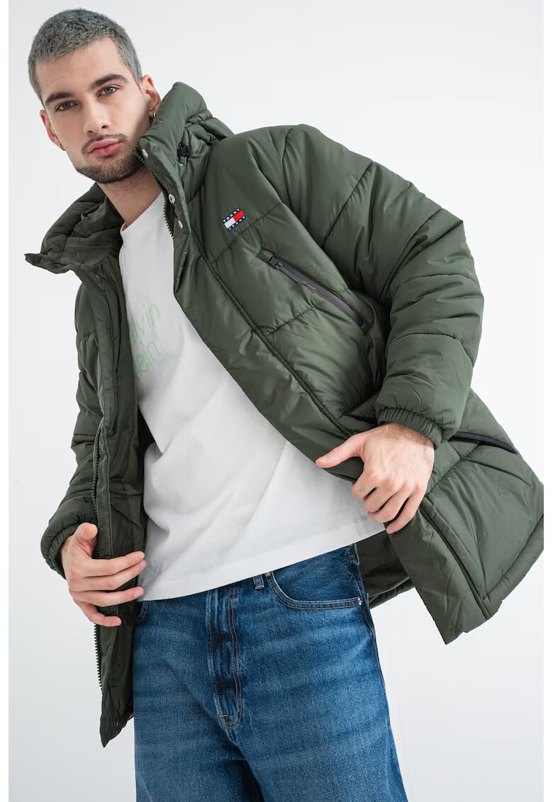 Tommy Jeans Geaca cu gluga si buzunare cu fermoar - Verde inchis