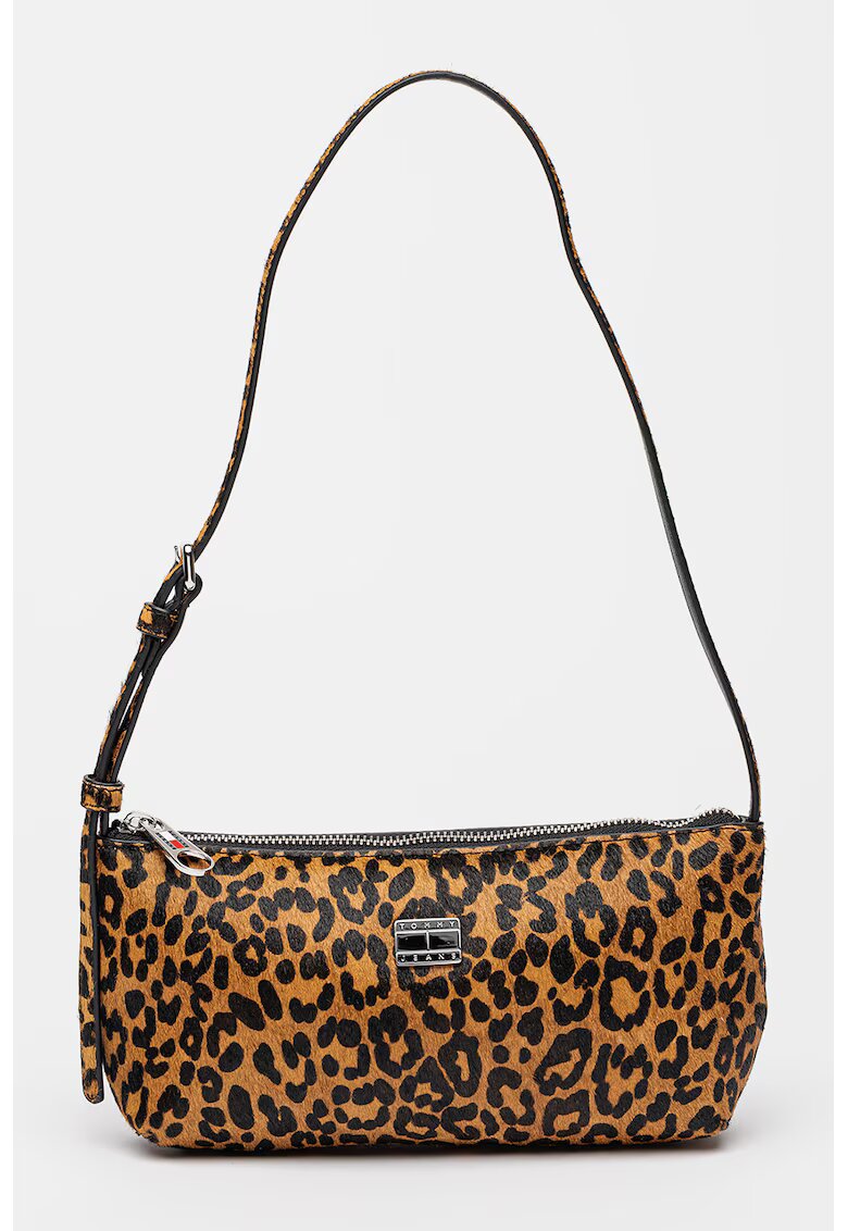 Tommy Jeans Geanta de piele cu par scurt - cu bareta de umar si model Must - Negru/Maro