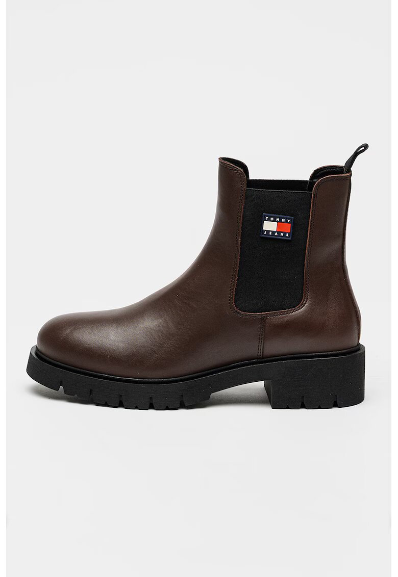 Tommy Jeans Ghete Chelsea cu toc masiv - Maro inchis