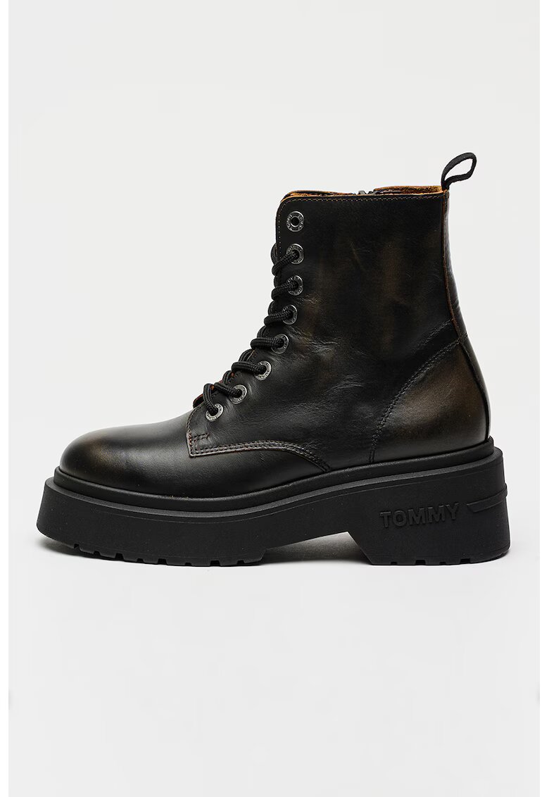 Tommy Jeans Ghete de piele cu toc masiv - Negru