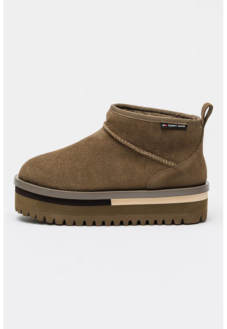 Tommy Jeans Ghete slip-on flatform din piele intoarsa - Gri inchis