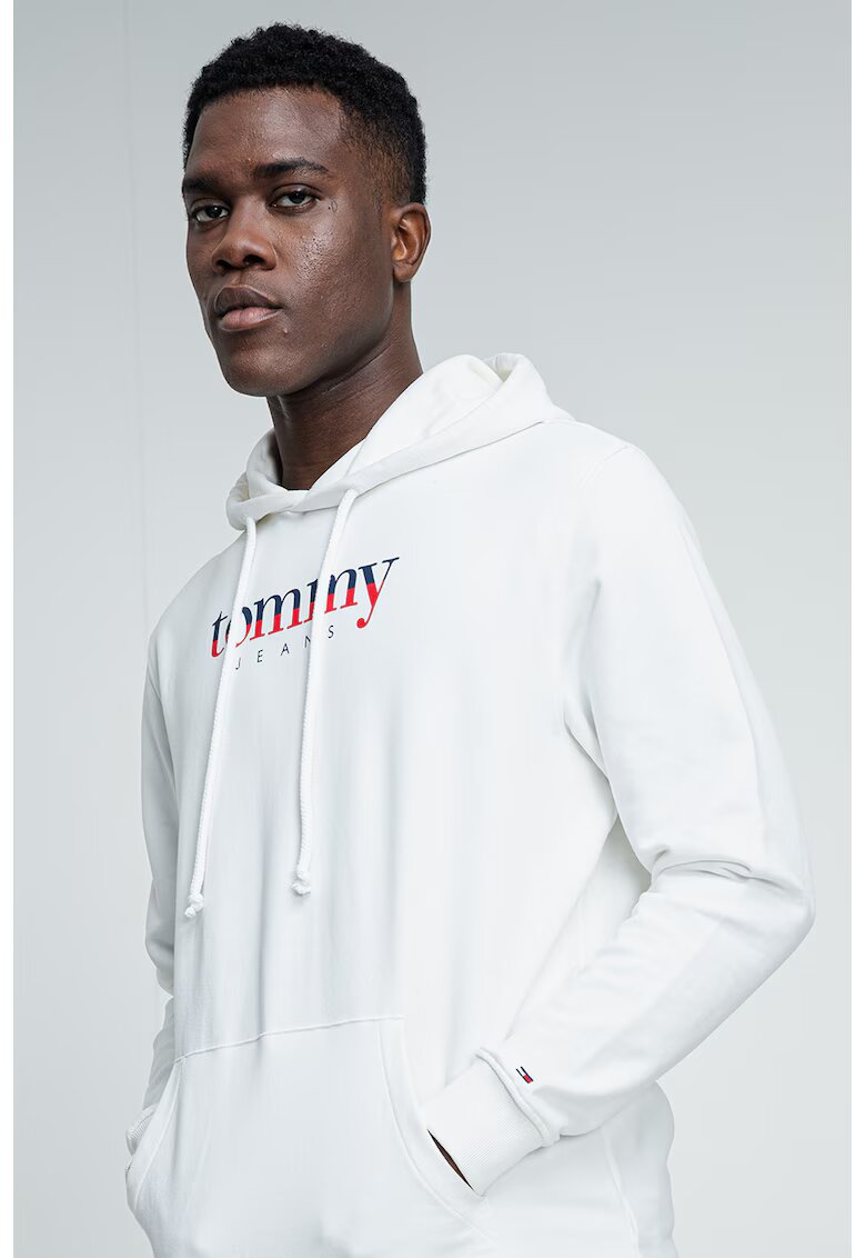 Tommy Jeans Hanorac cu buzunar kangaroo si imprimeu logo - Alb optic