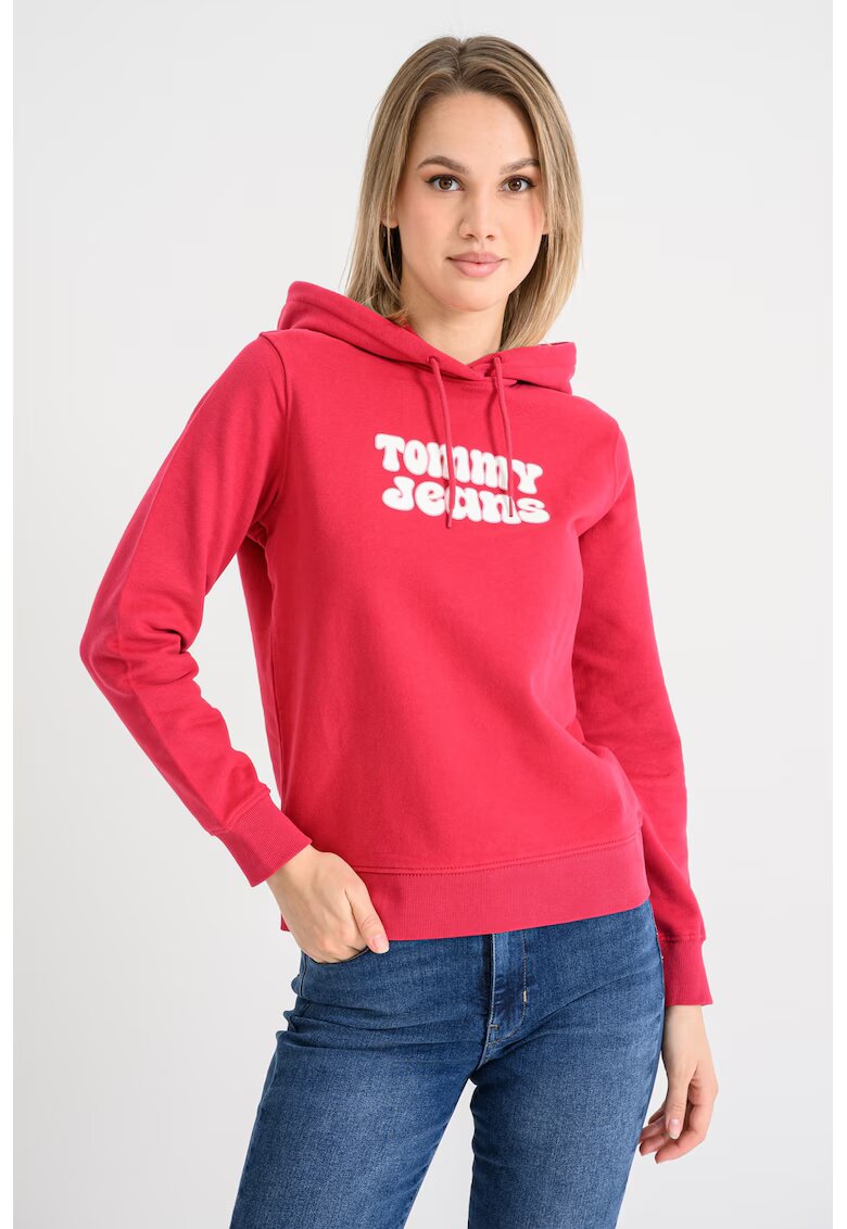 Tommy Jeans Hanorac de bumbac cu imprimeu logo - Alb/Roz aprins