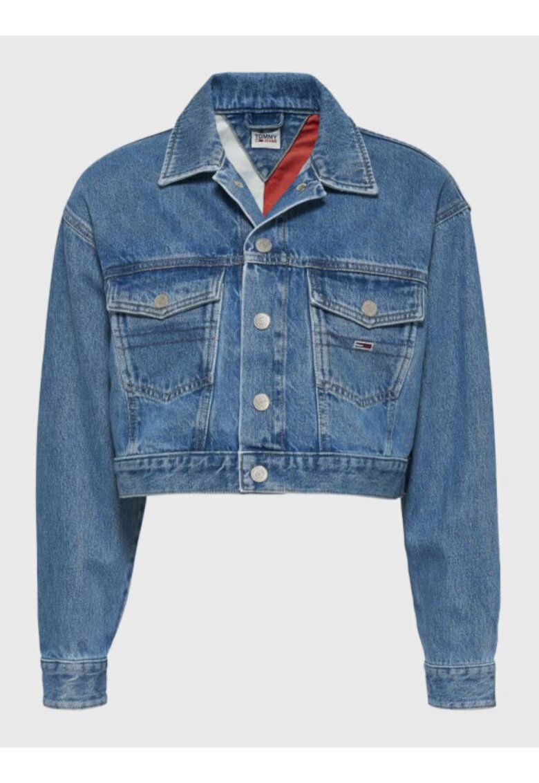 Tommy Jeans Jacheta crop de denim cu maneci cazute - Albastru