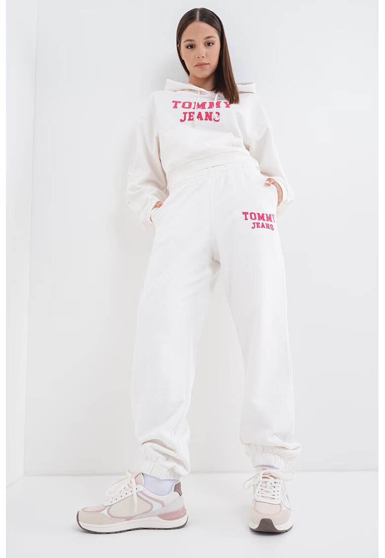 Tommy Jeans Pantaloni de trening din bumbac cu logo - Roz zmeuriu/Alb optic