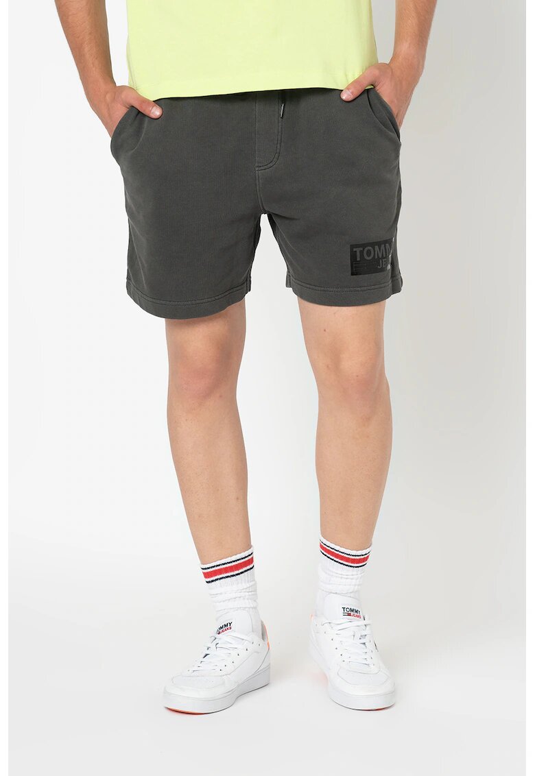 Tommy Jeans Pantaloni scurti de baie - din bumbac organic si snur - Gri inchis