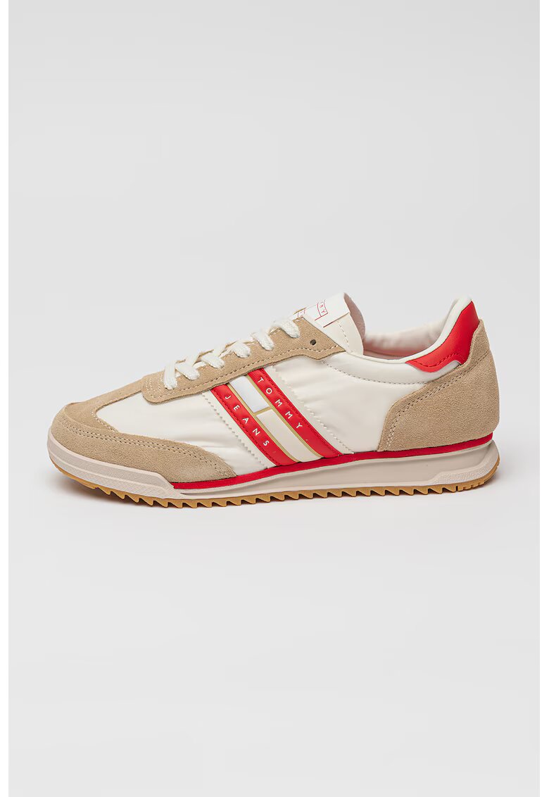 Tommy Jeans Pantofi sport cu insertii din piele intoarsa Retro Runner - Rosu vermillion/Bej deschis