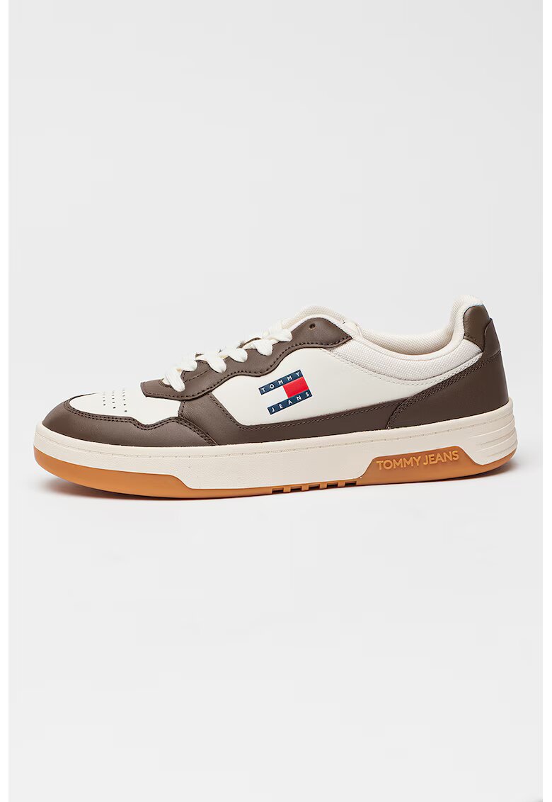 Tommy Jeans Pantofi sport din piele cu garnituri contrastante - Alb/Maro