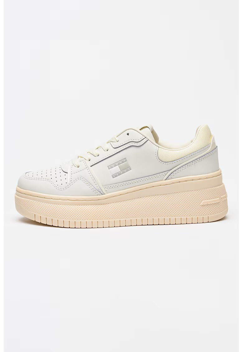 Tommy Jeans Pantofi sport din piele cu platforma Retro Basket - Alb