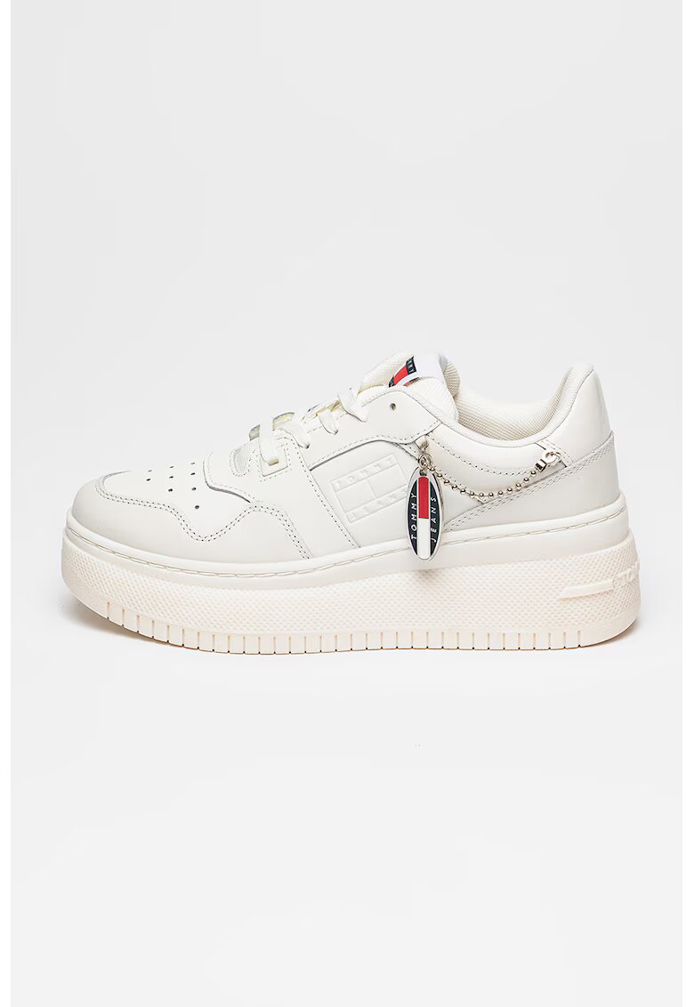Tommy Jeans Pantofi sport wedge de piele cu detalii perforate - Alb murdar