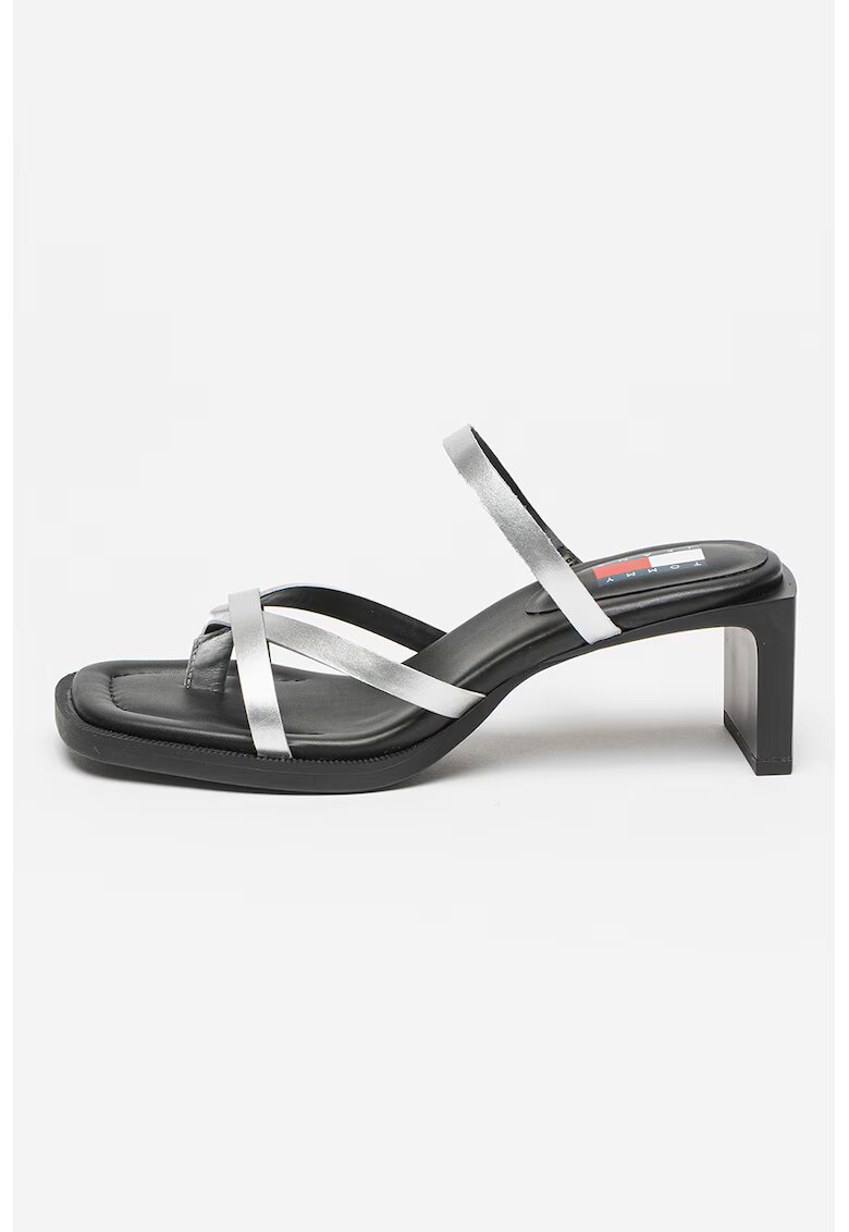 Tommy Jeans Papuci din piele cu toc The Soho - Argintiu
