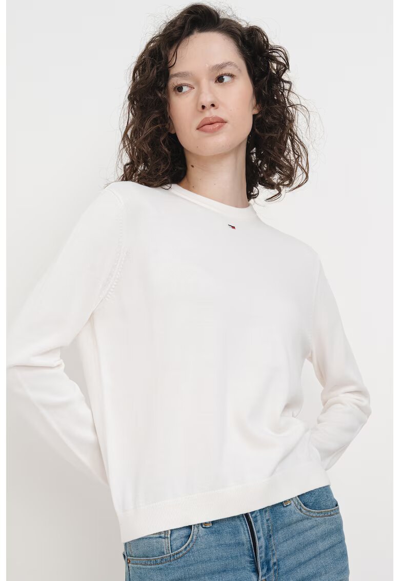 Tommy Jeans Pulover din bumbac organic cu decolteu la baza gatului - Alb