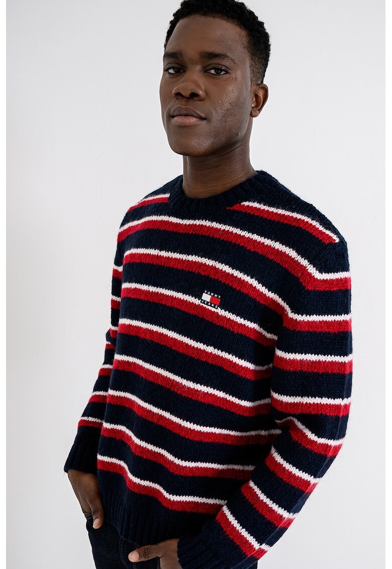 Tommy Jeans Pulover lejer din amestec de lana alpaca cu dungi - Rosu/Bleumarin